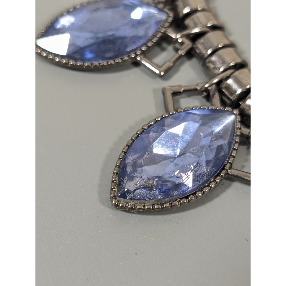 Blue Oval Rhinestone Charm Chain Statement Necklace Whimsigoth Bold‎ 21 in - Picture 6 of 9